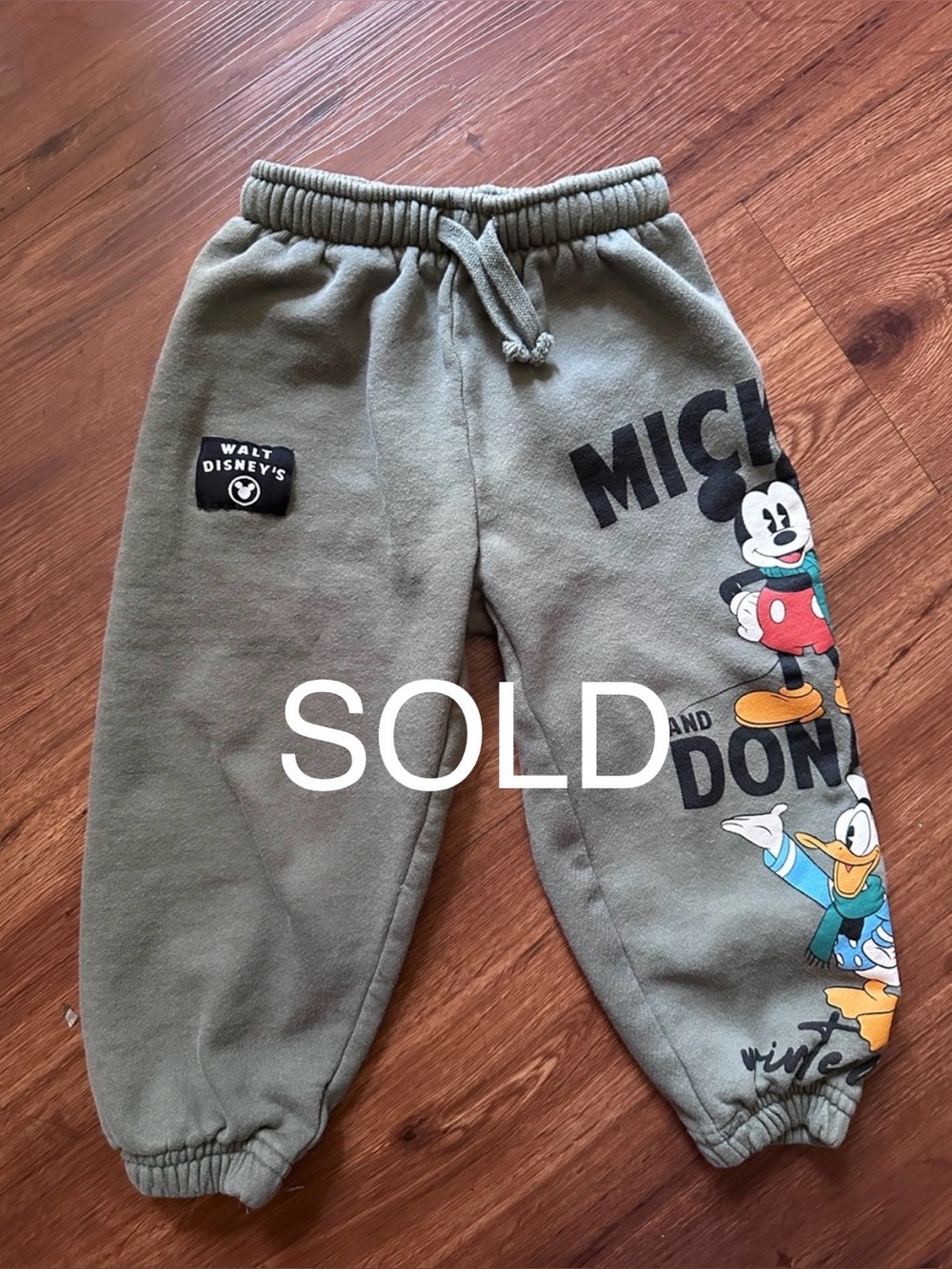 SOLD Olive Green Mickey & Donald Joggers